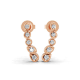 Ear Climber Earrings Lab Grown Diamond 14K Fine Gold Round Cut 0.27Ct