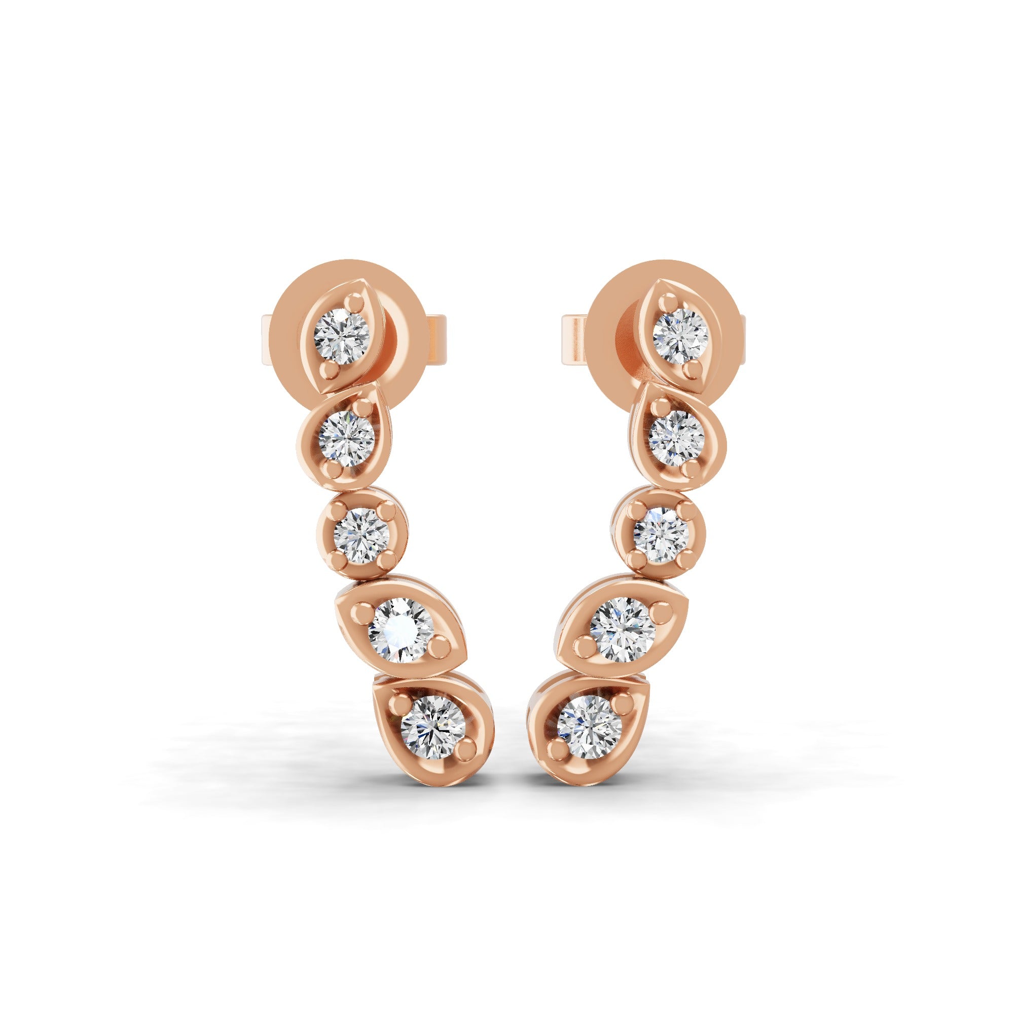 Ear Climber Earrings Lab Grown Diamond 14K Fine Gold Round Cut 0.27Ct