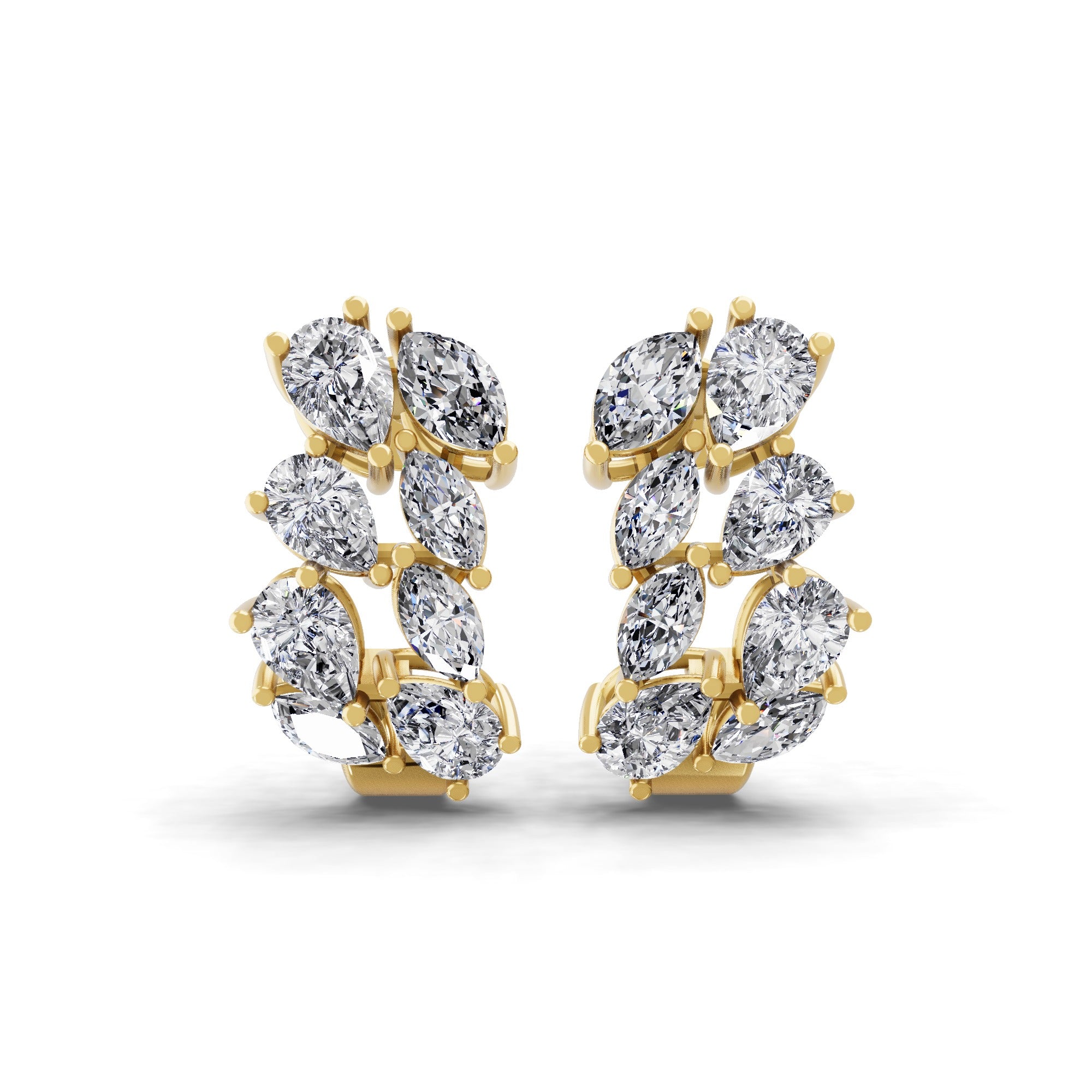 14K Fine Gold 2.42Ct Marquise Pear Lab Grown Diamond Huggie Earrings