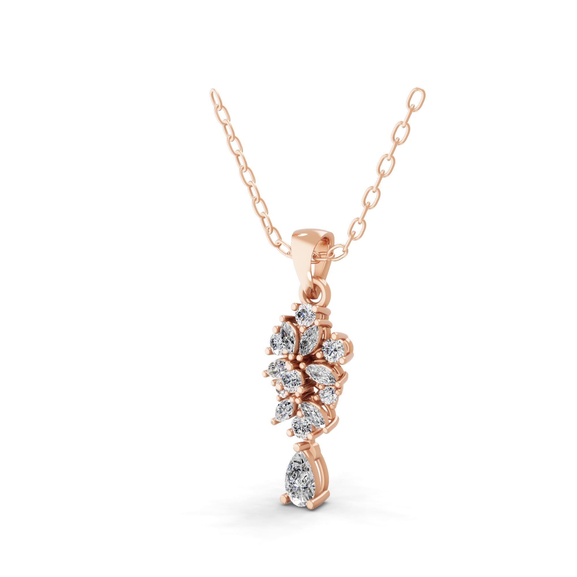 Multi Stone Cluster Lab Grown Diamond Pendant Necklace 0.70ct 14K Fine Gold