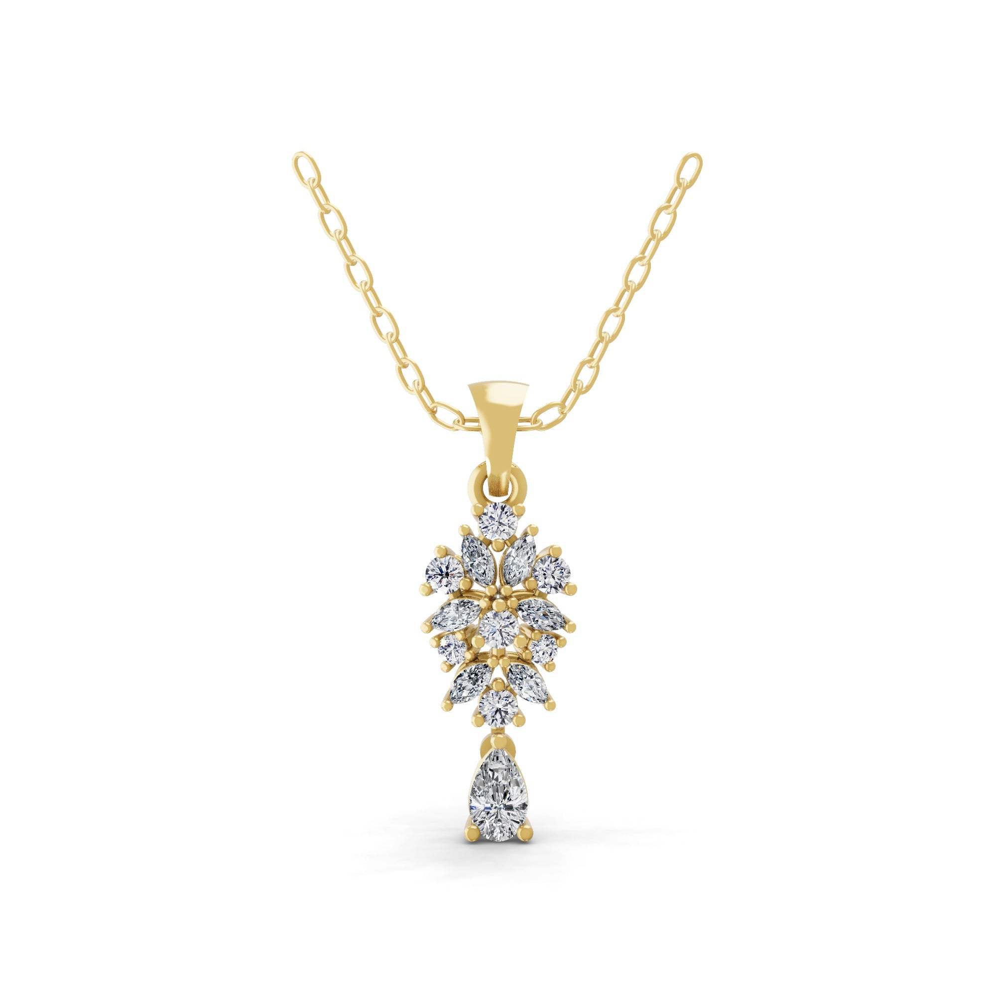 Multi Stone Cluster Lab Grown Diamond Pendant Necklace 0.70ct 14K Fine Gold
