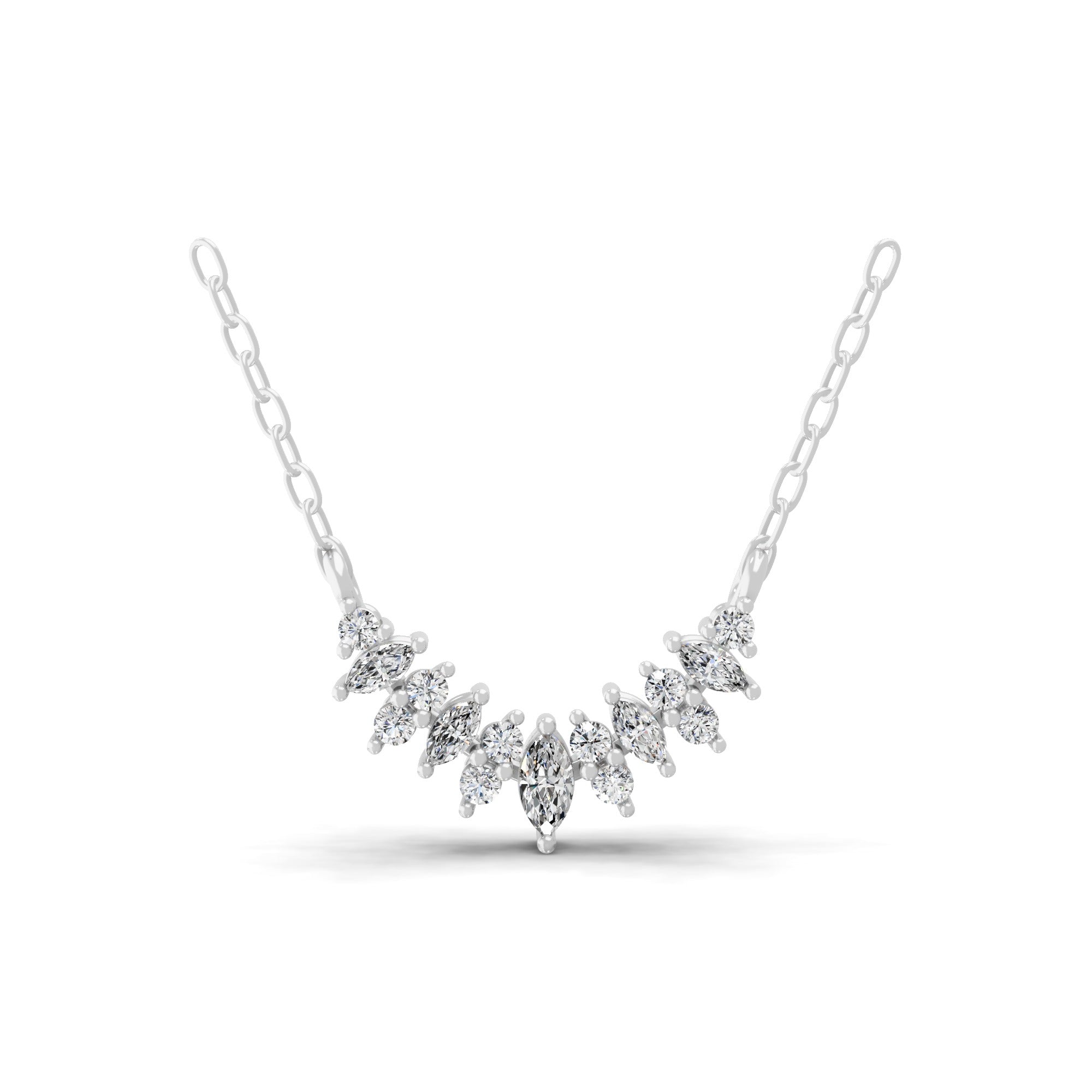 Round Marquise Cut Halo Necklace Lab Grown Diamond 0.44Ct 14K Fine Gold