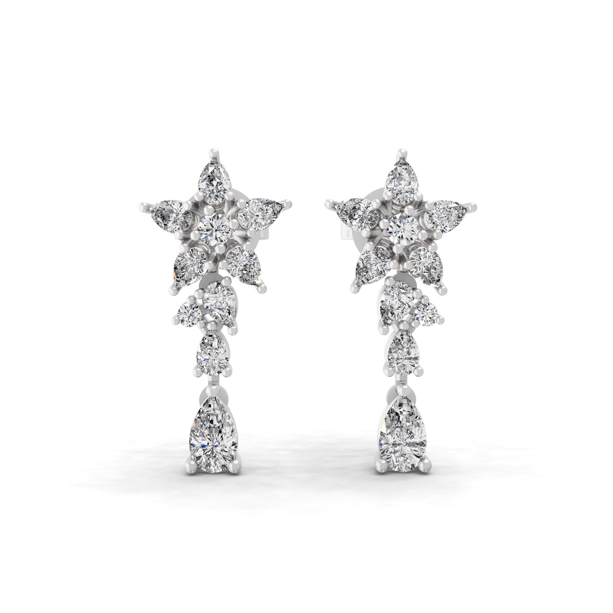 14K Fine Gold Cluster Leaf Dangle Earrings Lab Grown Diamond 2.27Ct