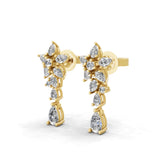 14K Fine Gold Cluster Leaf Dangle Earrings Lab Grown Diamond 2.27Ct