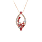 Red Ruby and Lab Grown Diamond 1.47Tcw Halo Pendant Necklace 14K Fine Gold