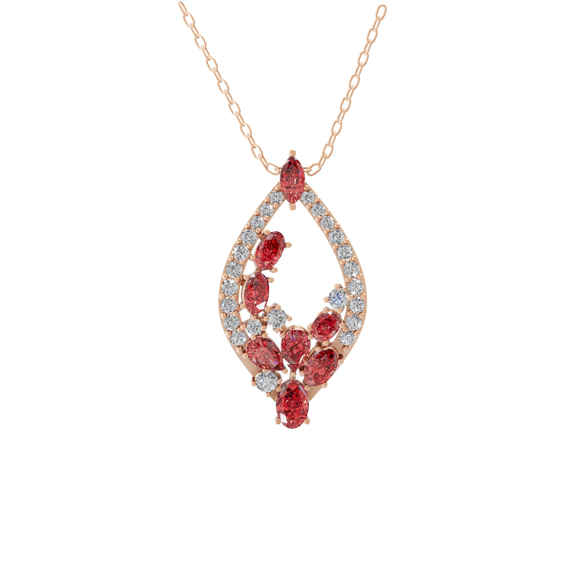 Red Ruby and Lab Grown Diamond 1.47Tcw Halo Pendant Necklace 14K Fine Gold