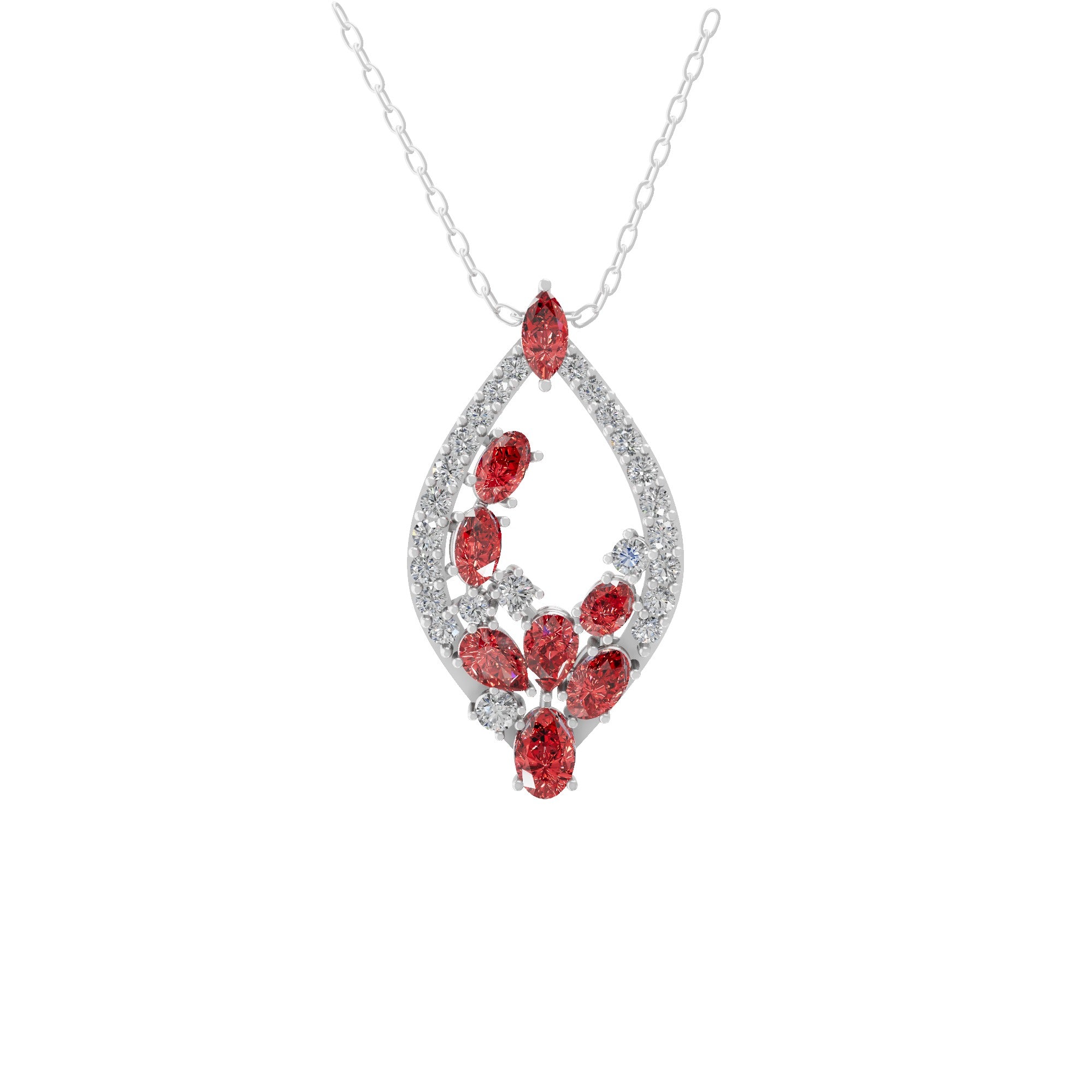 Red Ruby and Lab Grown Diamond 1.47Tcw Halo Pendant Necklace 14K Fine Gold
