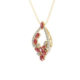 Red Ruby and Lab Grown Diamond 1.47Tcw Halo Pendant Necklace 14K Fine Gold