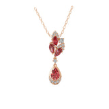 14K Fine Gold Lab Grown Diamond and Red Ruby Pendant Necklace 1.38Tcw