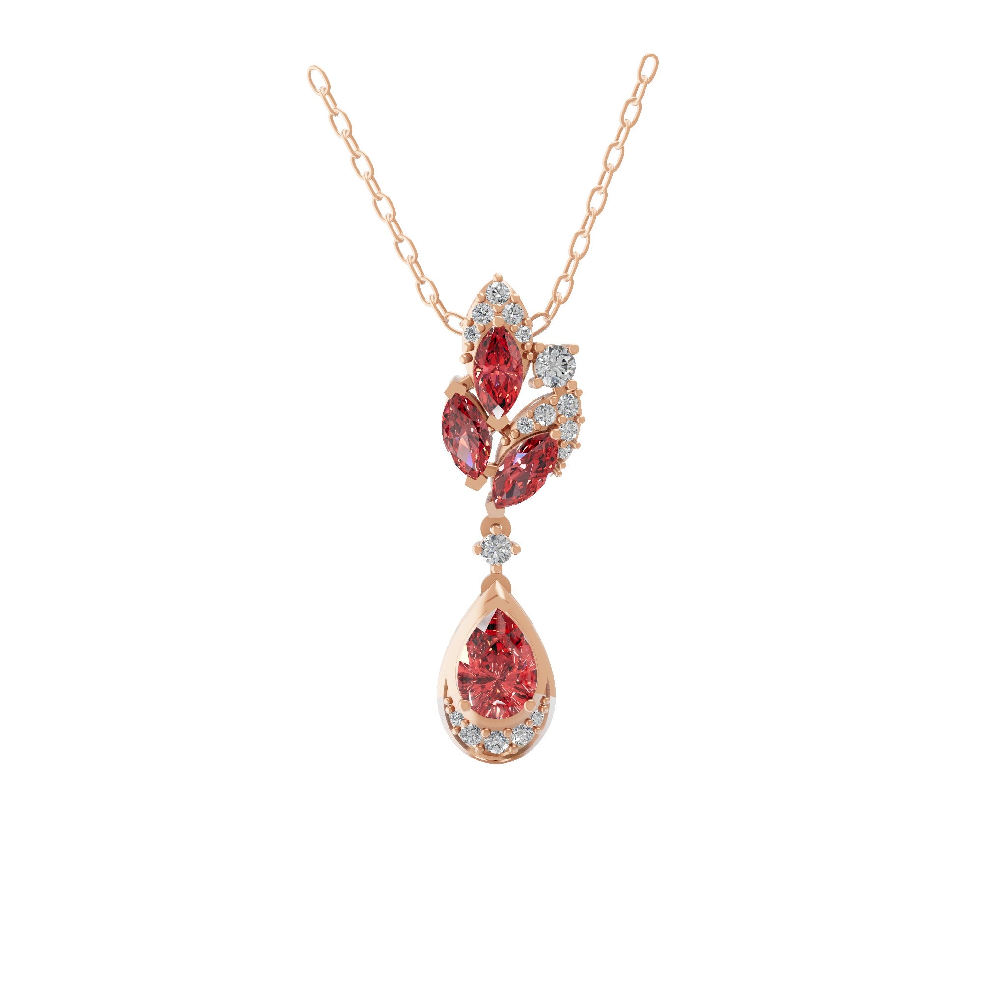 14K Fine Gold Lab Grown Diamond and Red Ruby Pendant Necklace 1.38Tcw