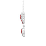 14K Fine Gold Lab Grown Diamond and Red Ruby Pendant Necklace 1.38Tcw