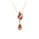 14K Fine Gold Lab Grown Diamond and Red Ruby Pendant Necklace 1.38Tcw
