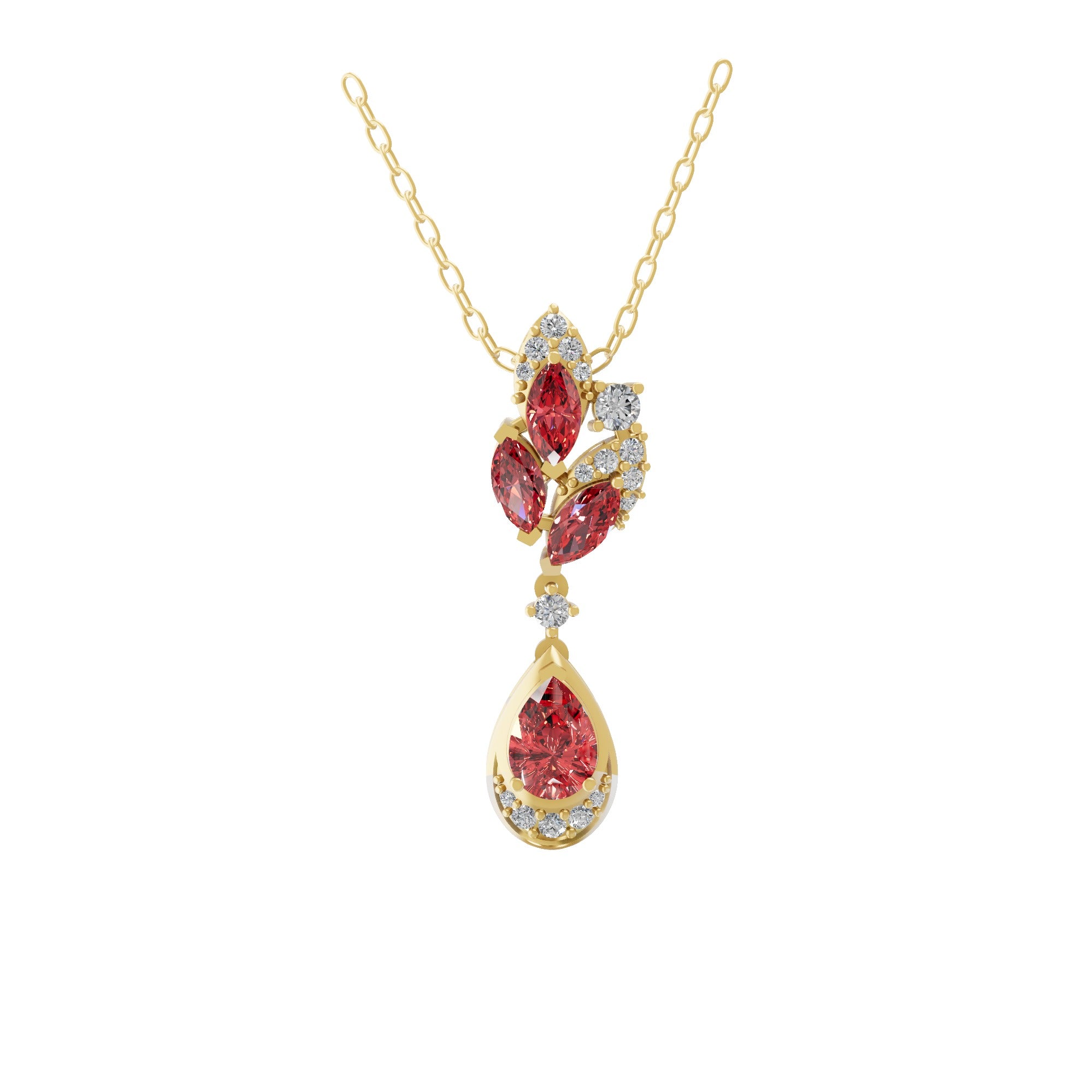 14K Fine Gold Lab Grown Diamond and Red Ruby Pendant Necklace 1.38Tcw
