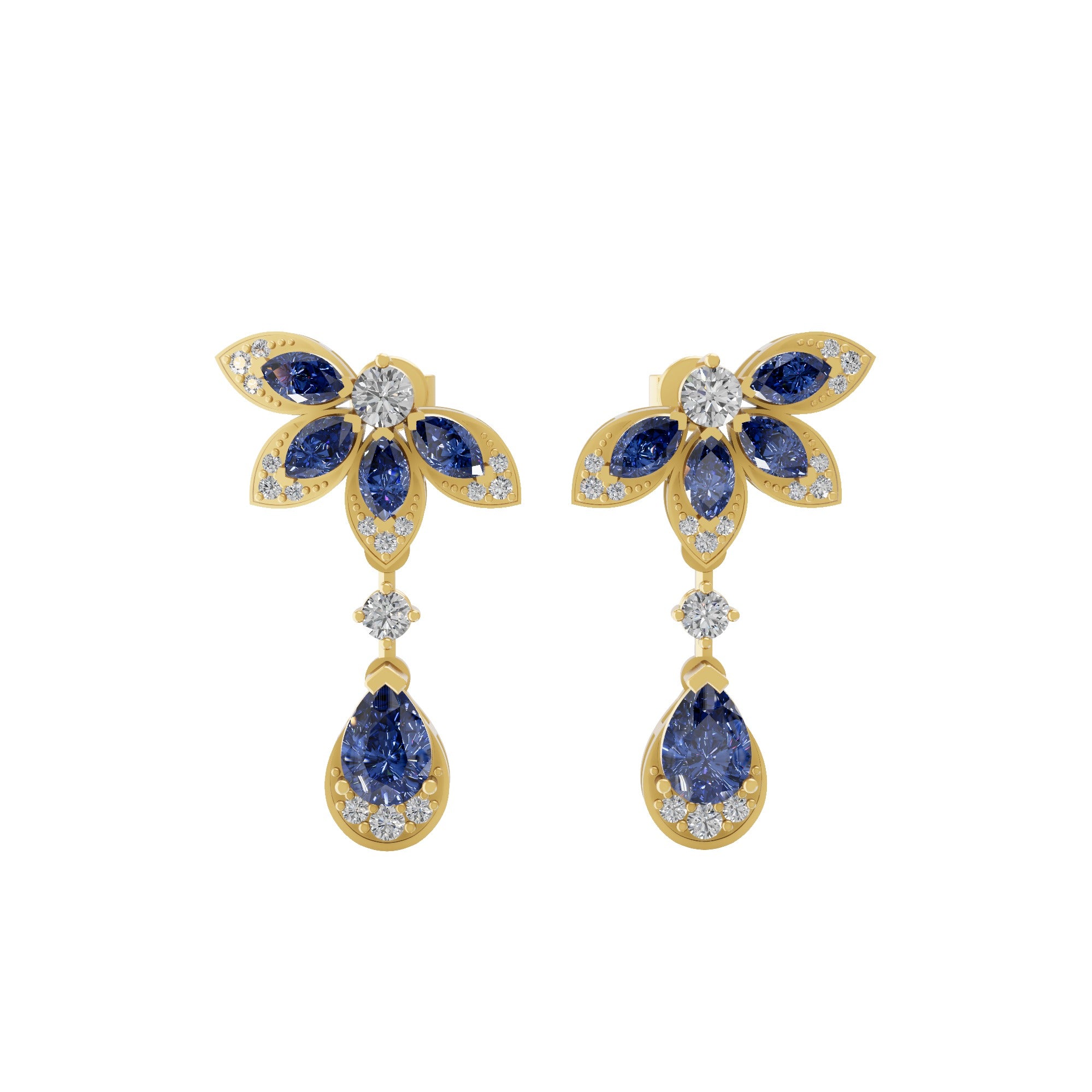 Lab Grown Diamond 1.35Tcw Multi Shaped 14K Fine Gold Cluster Drop Dangle Earrings