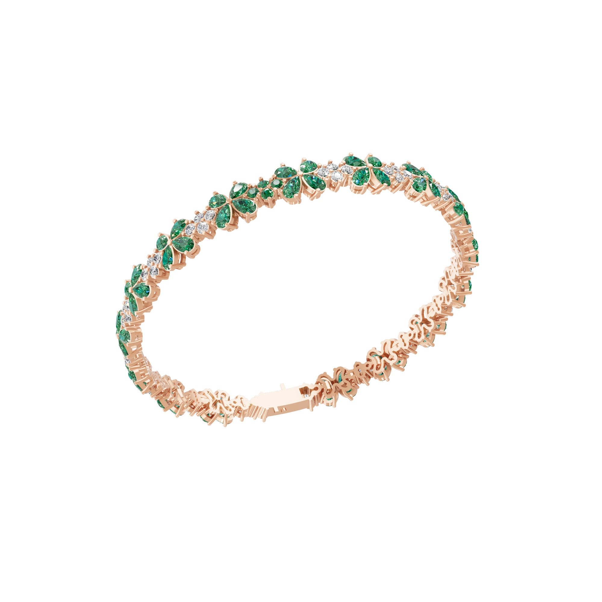 2.20TCW Round Pear Cut Emerald and Lab Grown Diamond Gold Tennis Bracelet