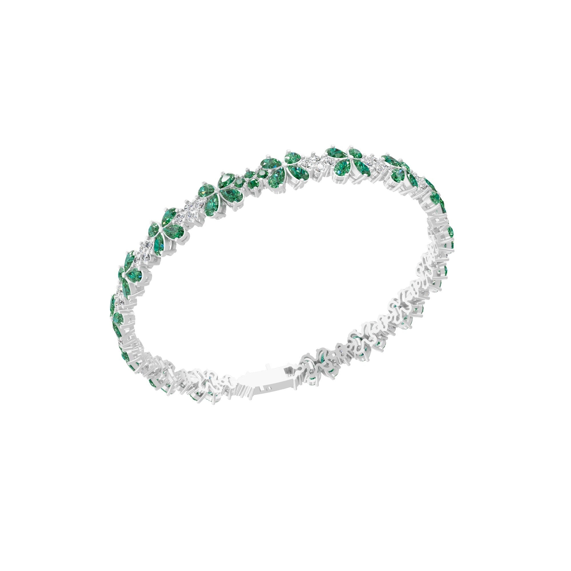 2.20TCW Round Pear Cut Emerald and Lab Grown Diamond Gold Tennis Bracelet