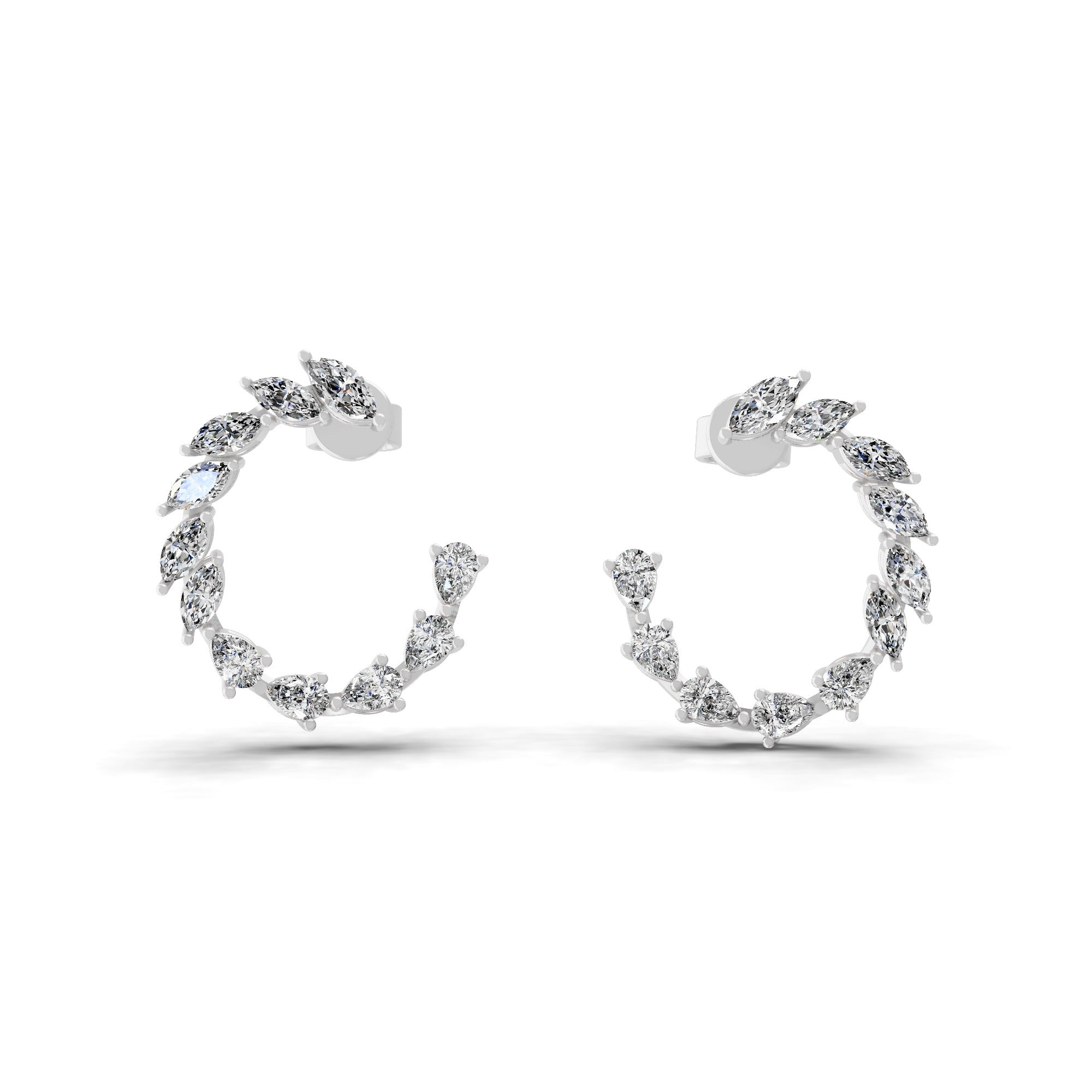 Marquise and Pear Cut Half Hoop Earrings 14K Gold Lab Grown Diamond 1.55Ct