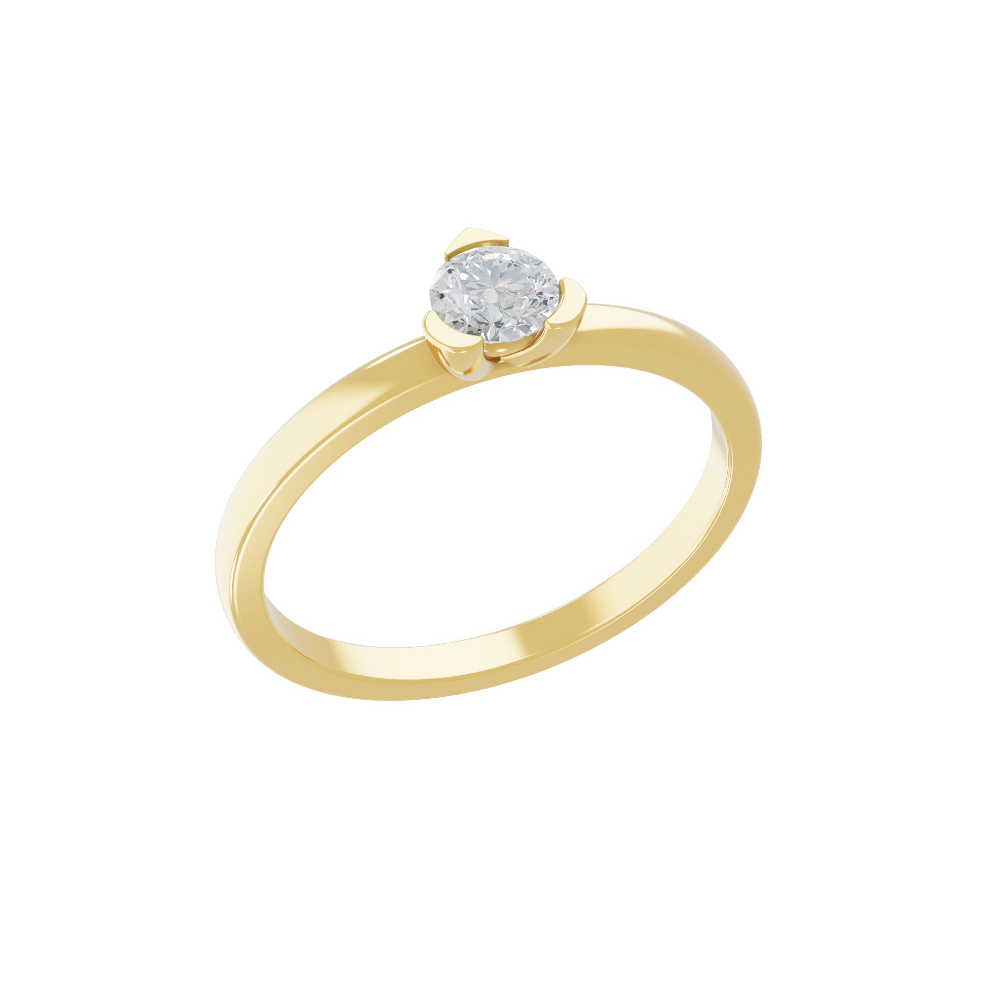 Solitaire Lab Grown Round Cut Diamond Ring 0.28Ct 14K Fine Gold