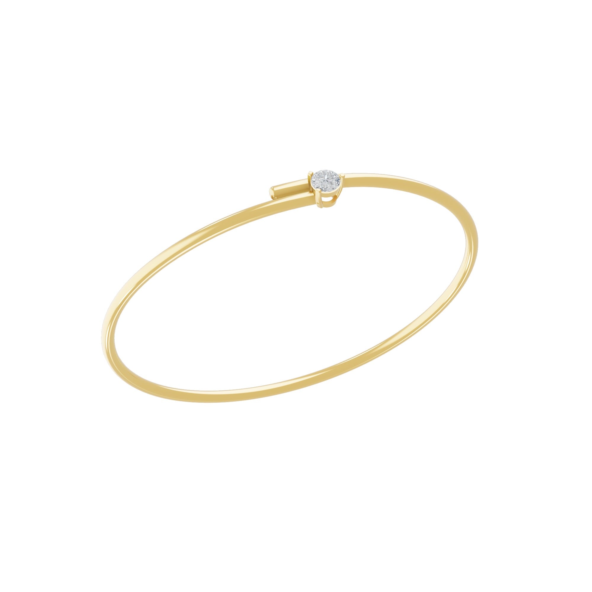 Lab Grown Diamond 0.25Ct Solitaire Bangle Bracelet 14K Fine Gold