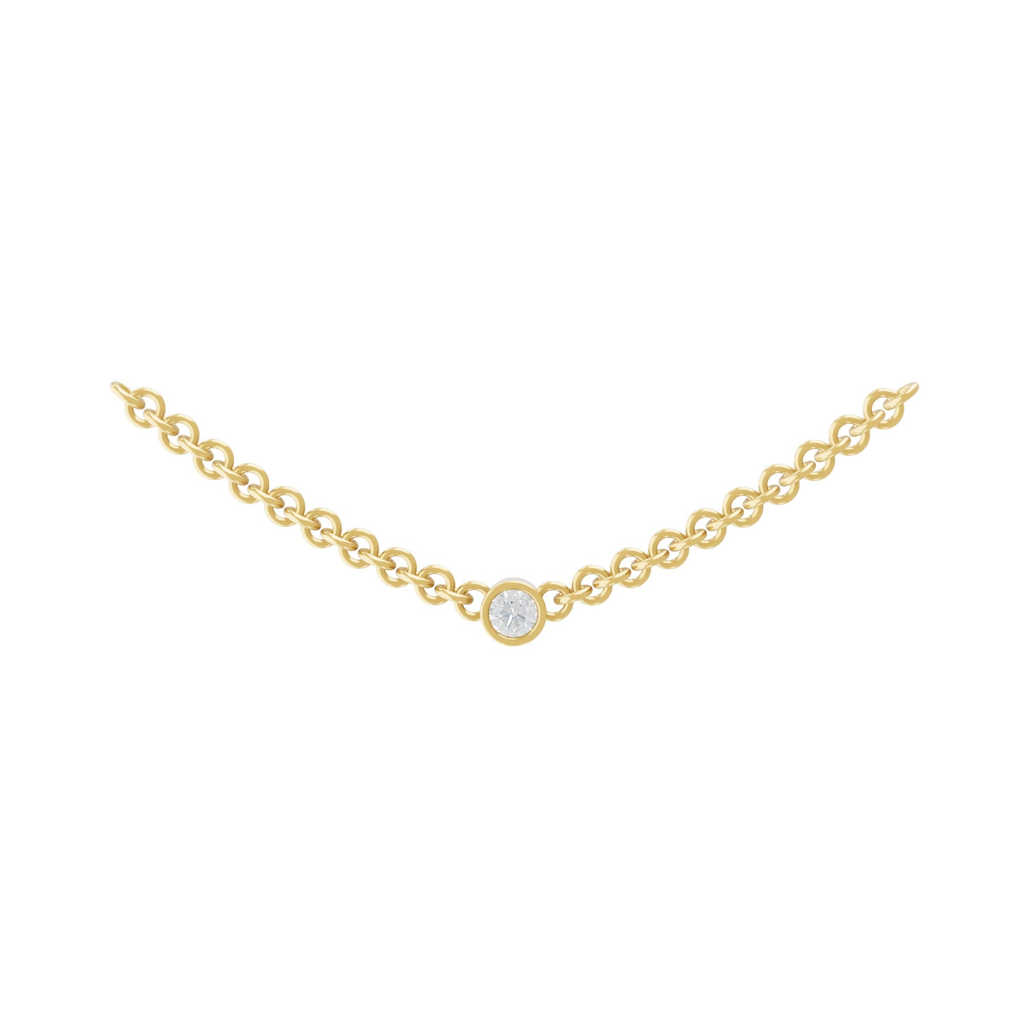Bezel Set Solitaire Minimal Necklace 0.15Ct Lab Grown Diamond 14K Fine Gold