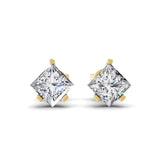 Princess Cut Solitaire Stud Earring Lab Grown Diamond 0.66Ct 14K Fine Gold