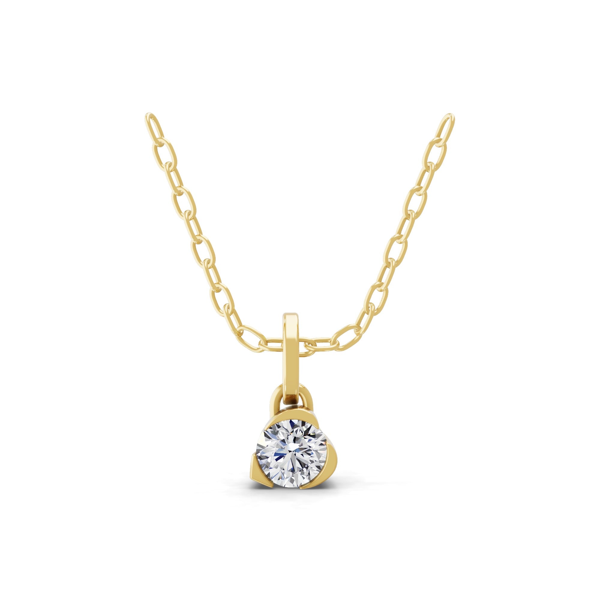 Solitaire Pendant Necklace 14K Fine Gold Lab Grown Diamond 0.28Ct