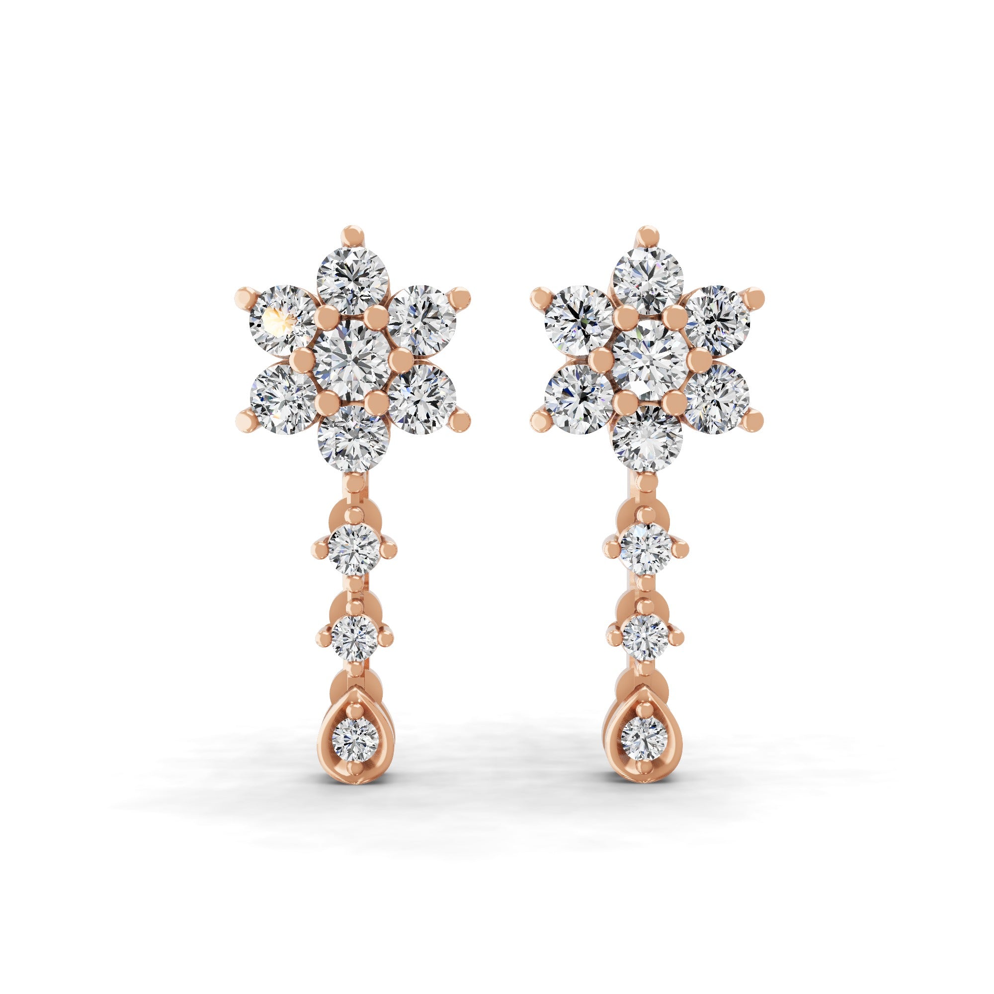 Round Cut 1.00Ct Lab Grown Diamond Dangle Drop Earrings 14K Fine Gold