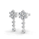 Round Cut 1.00Ct Lab Grown Diamond Dangle Drop Earrings 14K Fine Gold