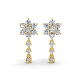 Round Cut 1.00Ct Lab Grown Diamond Dangle Drop Earrings 14K Fine Gold