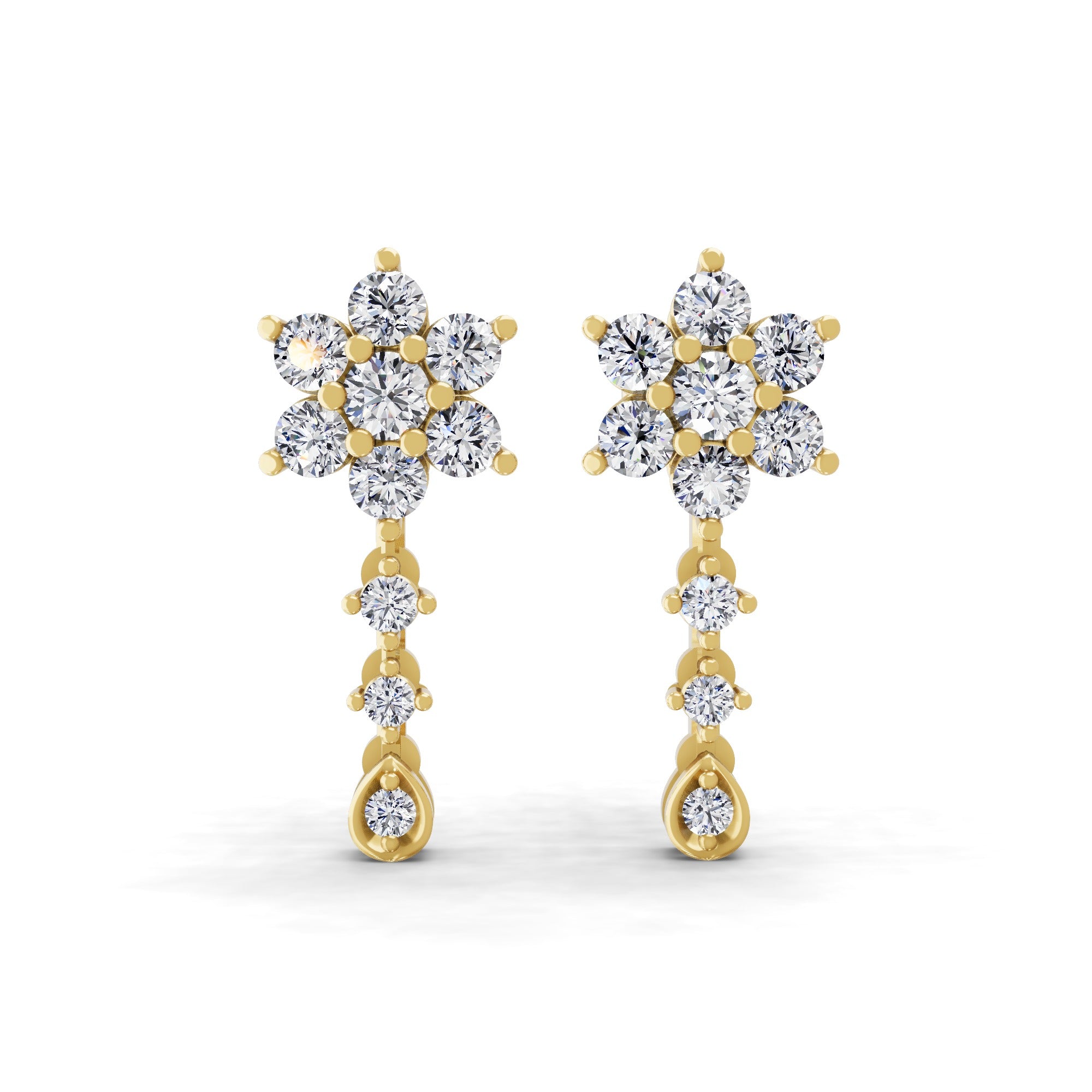 Round Cut 1.00Ct Lab Grown Diamond Dangle Drop Earrings 14K Fine Gold