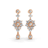 Lab Grown Diamond Long Graduation Earrings Round Cut in 14K Rose Gold 1.83ct