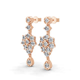 Lab Grown Diamond Long Graduation Earrings Round Cut in 14K Rose Gold 1.83ct