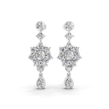 Lab Grown Diamond Long Graduation Earrings Round Cut in 14K Rose Gold 1.83ct
