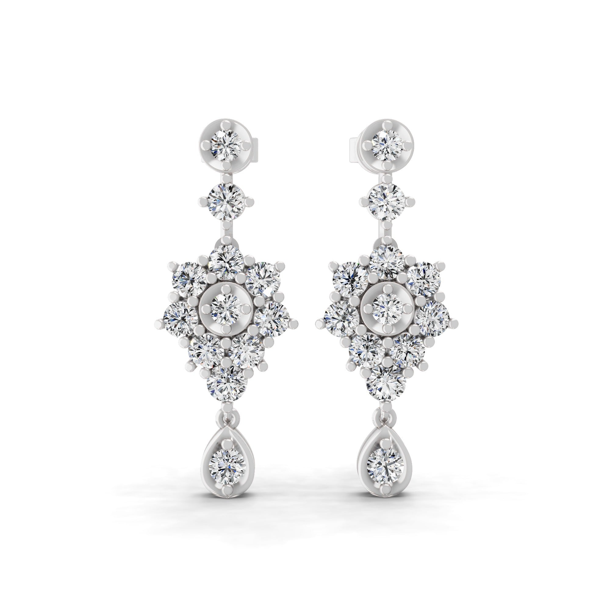 Lab Grown Diamond Long Graduation Earrings Round Cut in 14K Rose Gold 1.83ct
