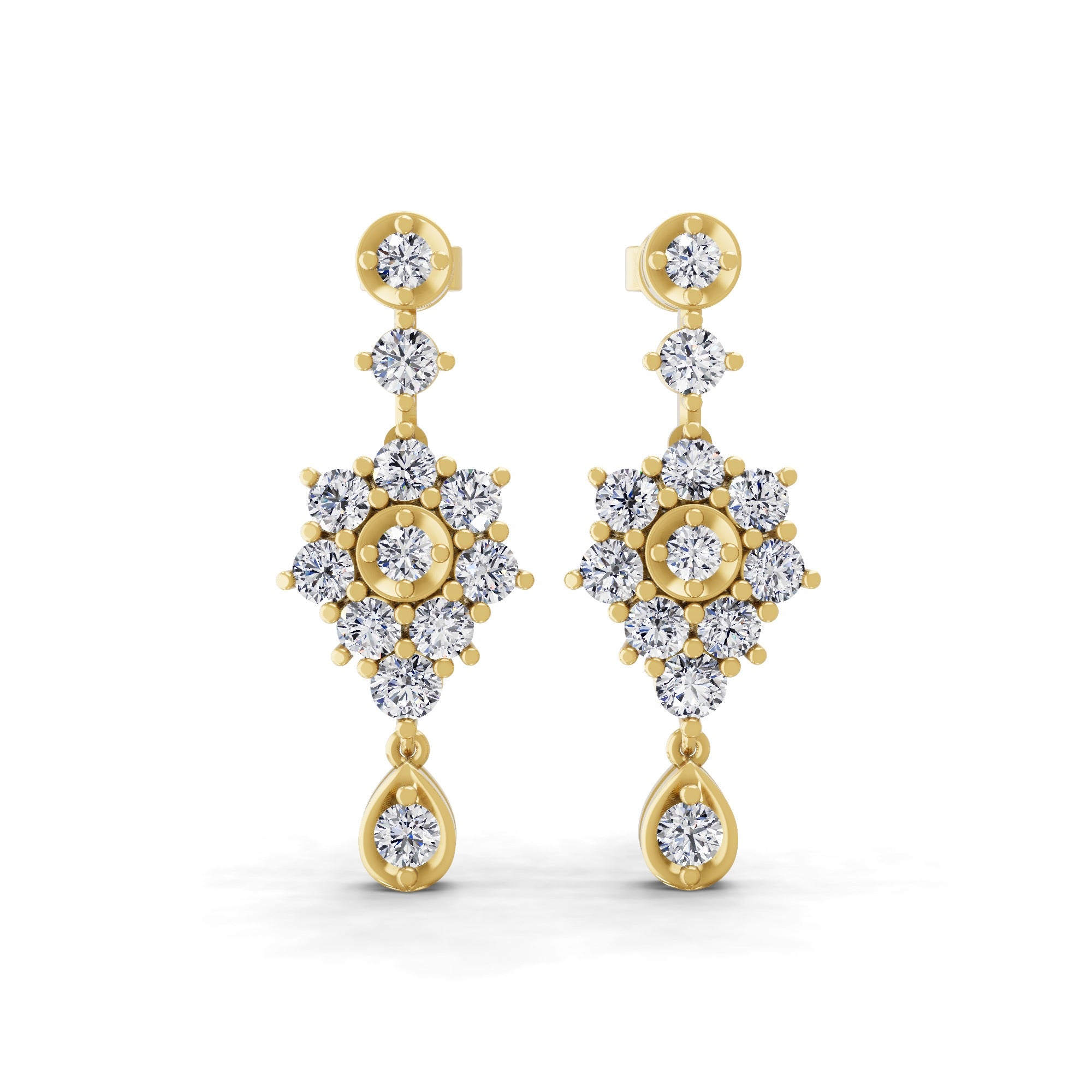 Lab Grown Diamond Long Graduation Earrings Round Cut in 14K Rose Gold 1.83ct