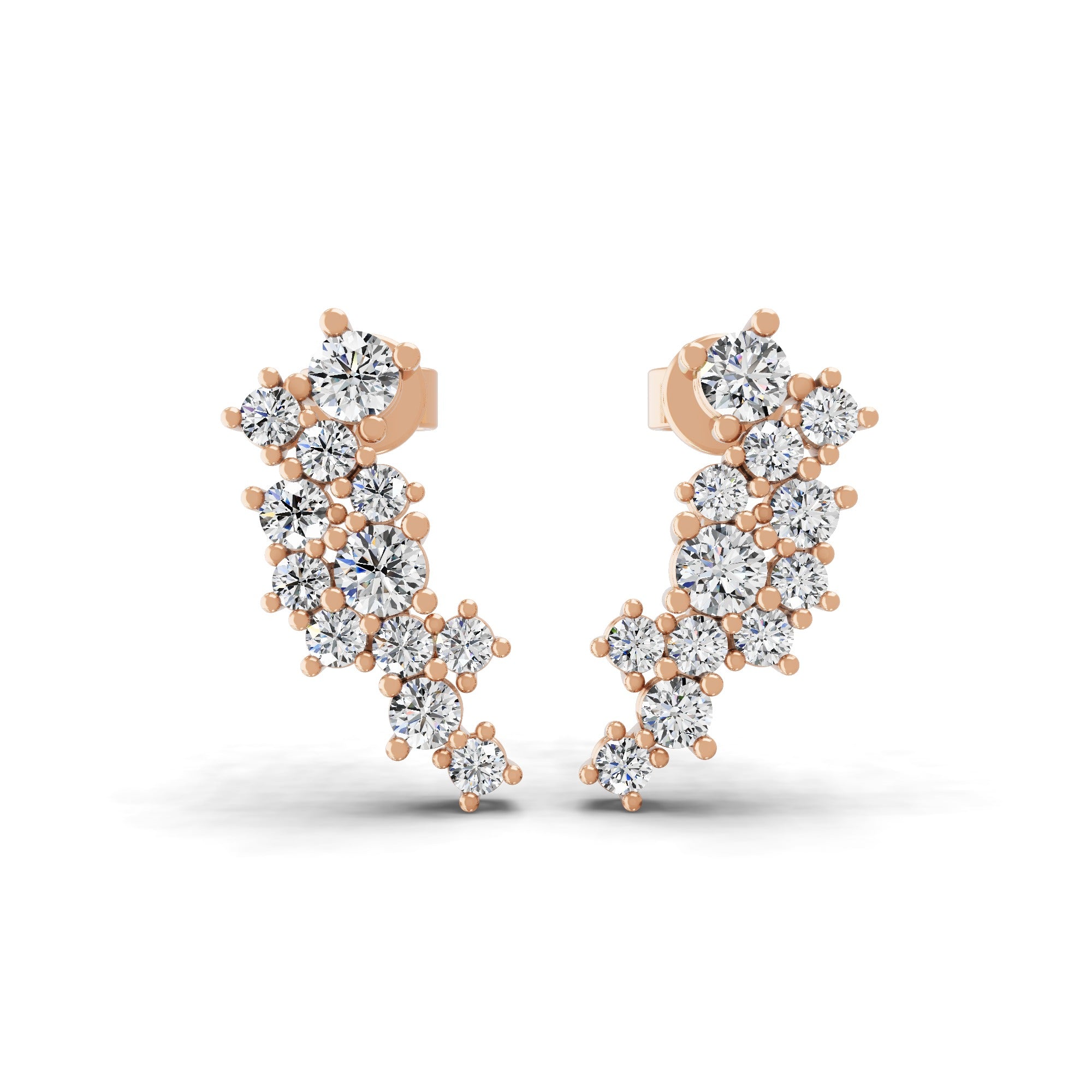 Asymmetric Lab Grown Diamond Earrings 0.84Ct 14K Fine Gold Round Cut