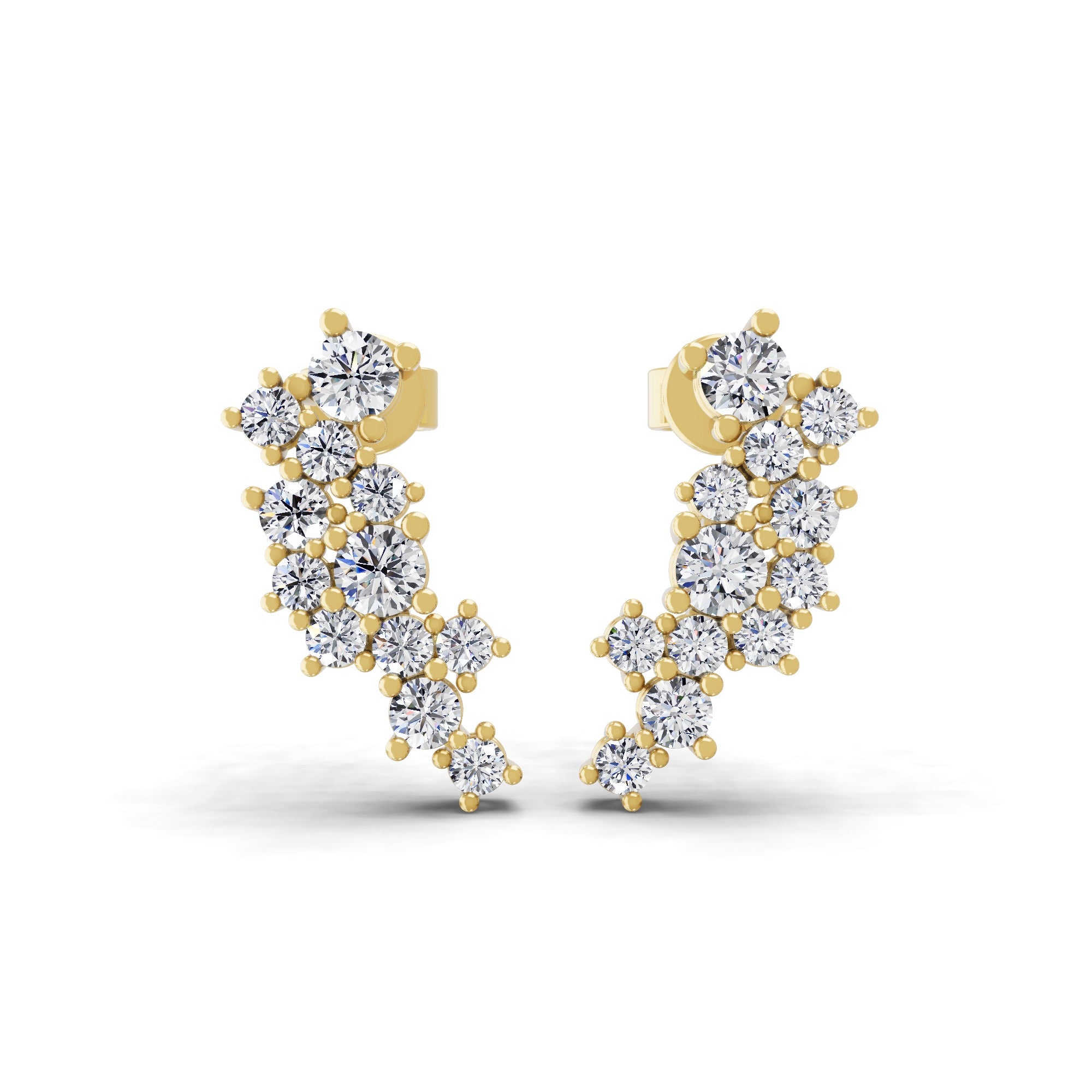 Asymmetric Lab Grown Diamond Earrings 0.84Ct 14K Fine Gold Round Cut
