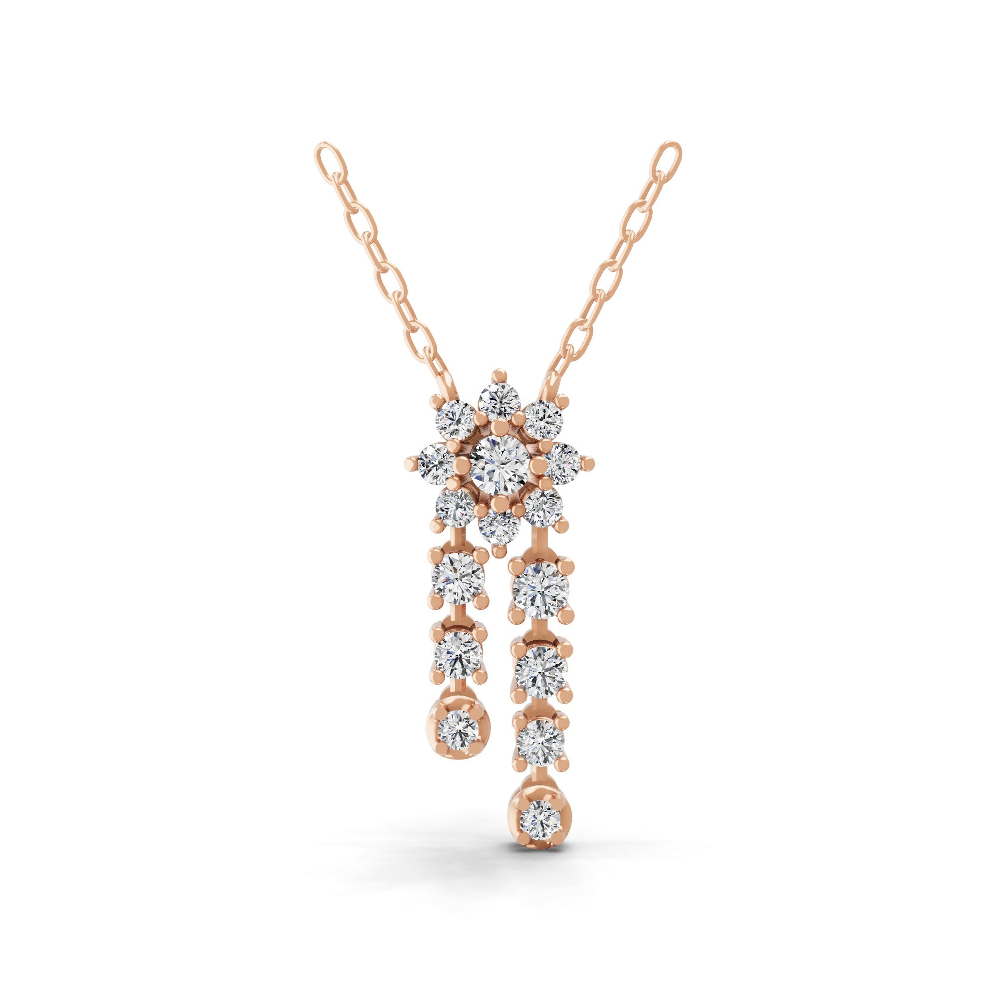 14K Fine Gold Cascading Cluster Pendant Necklace 0.59Ct Lab Grown Diamond