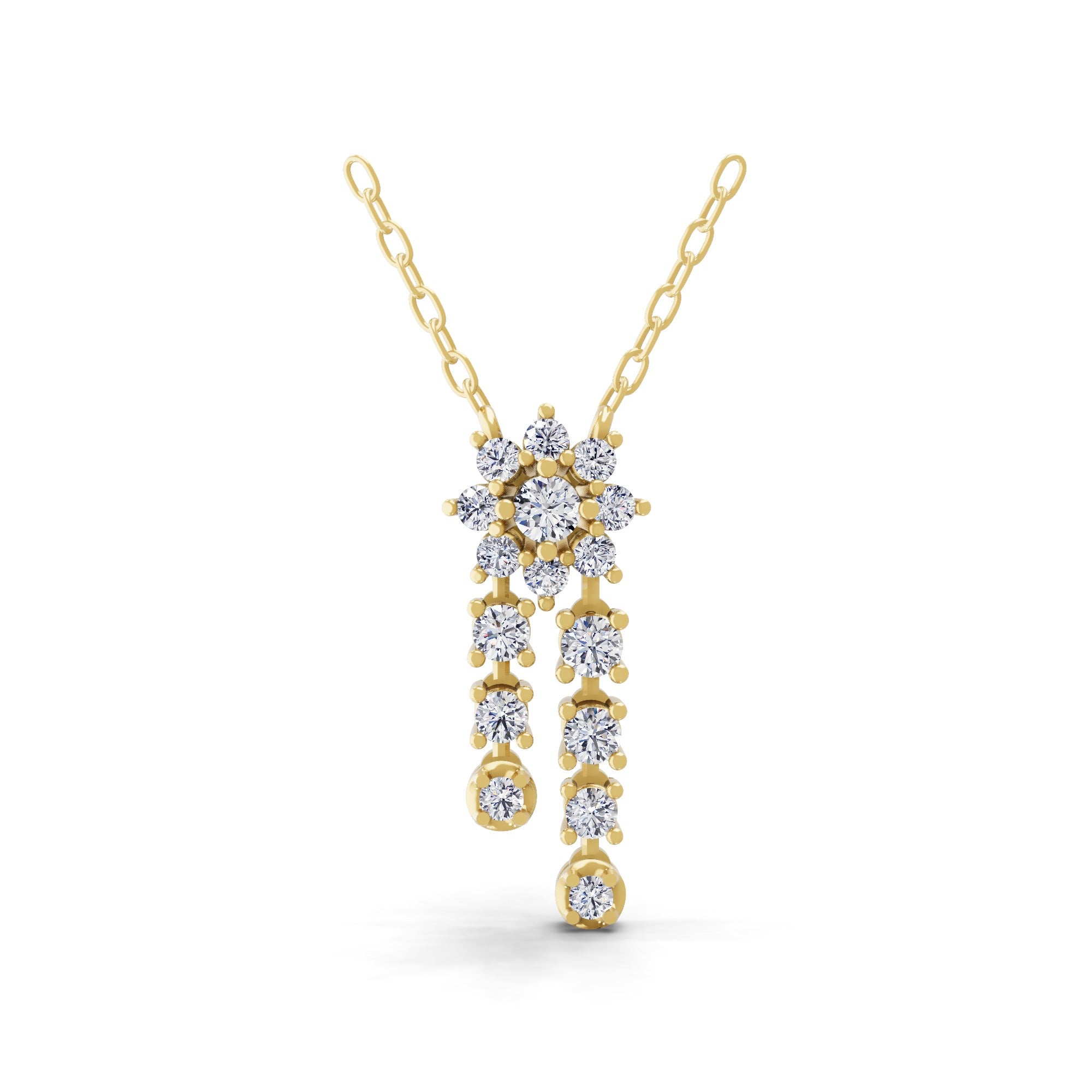 14K Fine Gold Cascading Cluster Pendant Necklace 0.59Ct Lab Grown Diamond