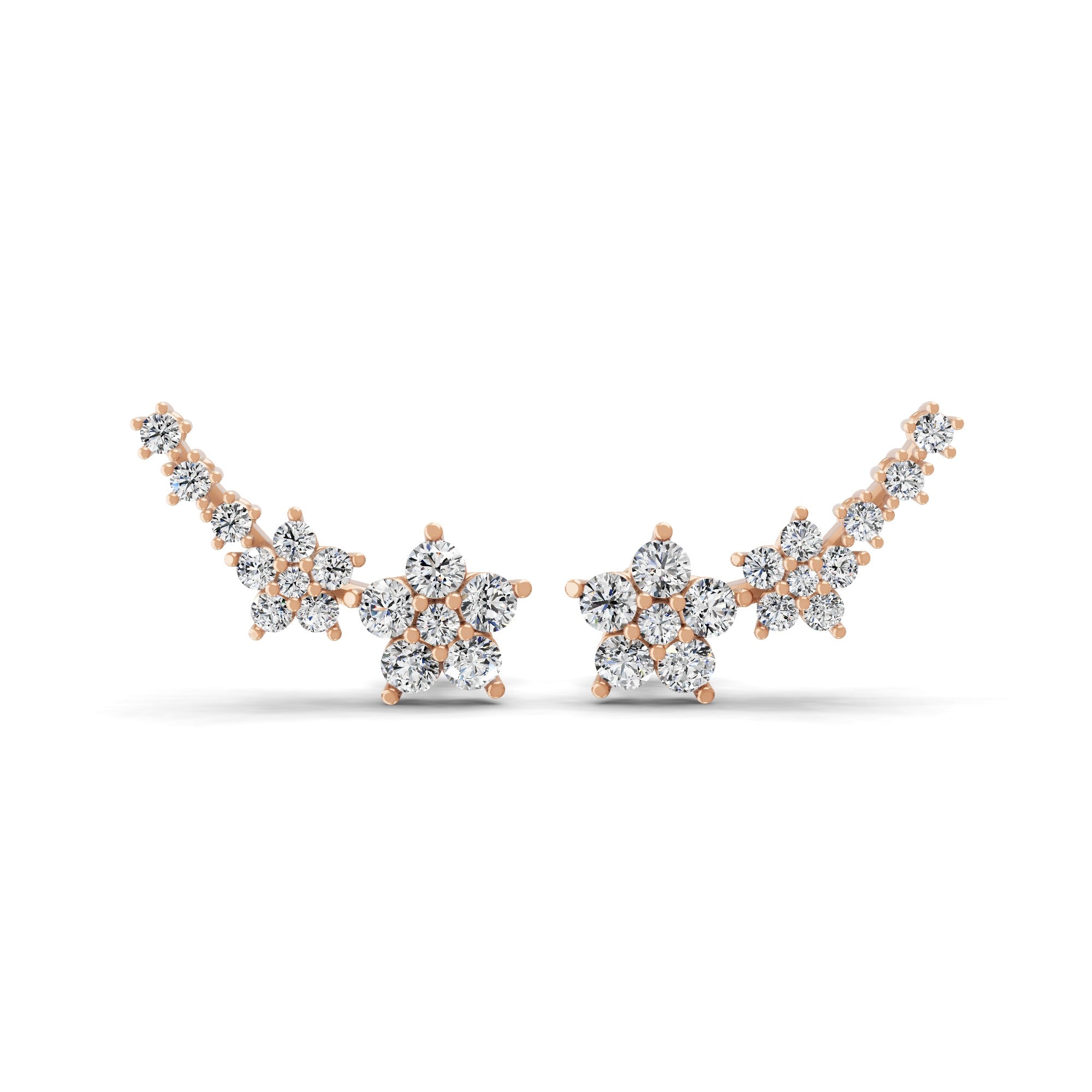 Floral Inspired Ear Climber Earrings 1.49Ct Lab Grown Diamond 14K Gold