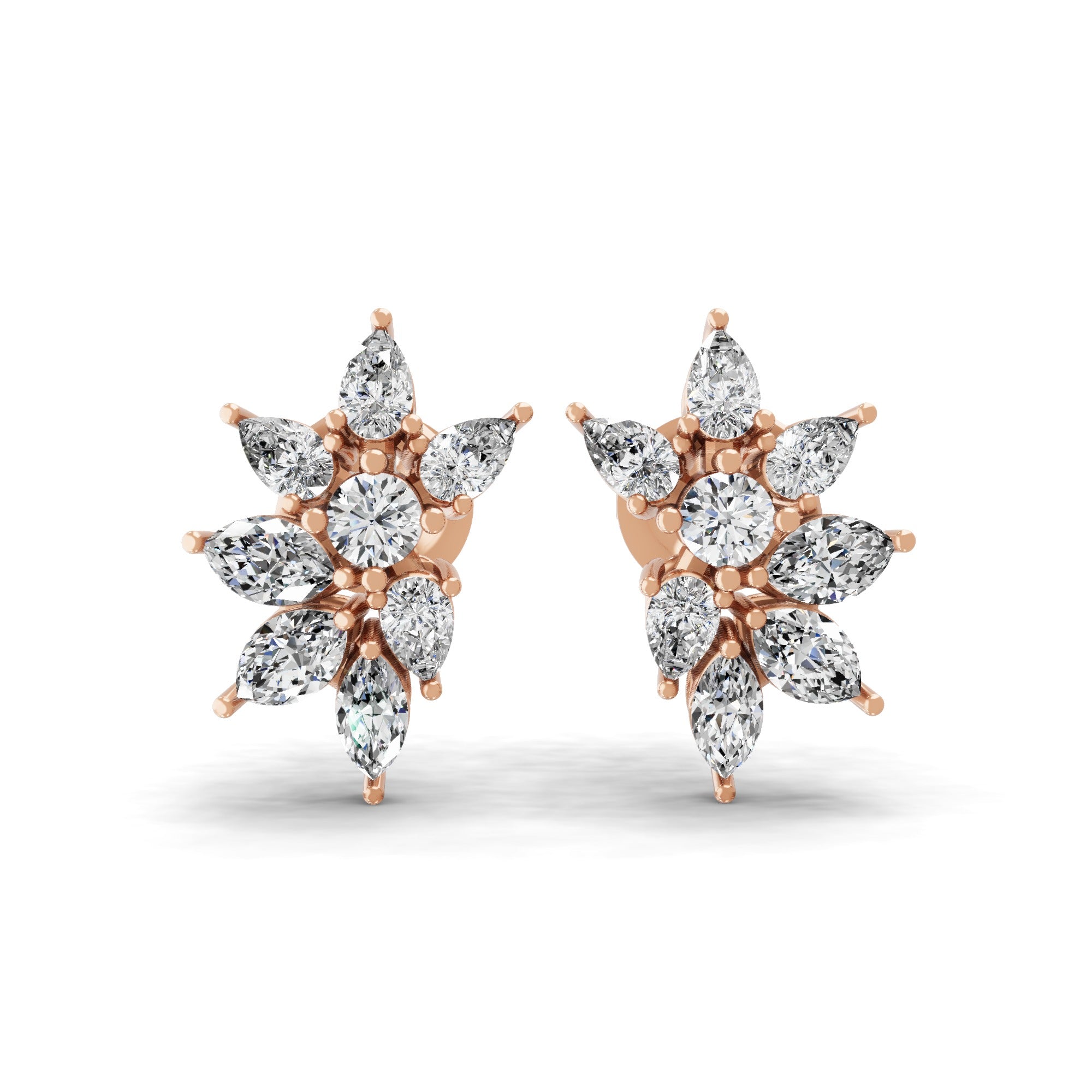 14K Fine Gold Cluster Stud Earrings Lab Grown Multi Shape Diamond 2.28Ct