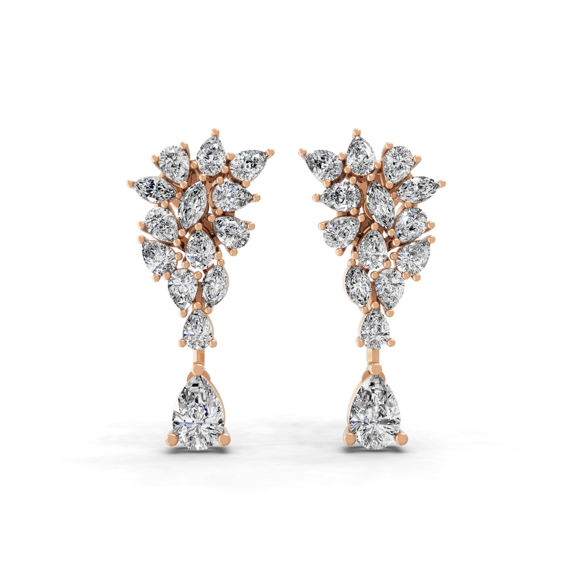 14K Fine Gold Pear Marquise Lab Grown Diamond Cluster Dangle Drop Earrings 4.44Ct