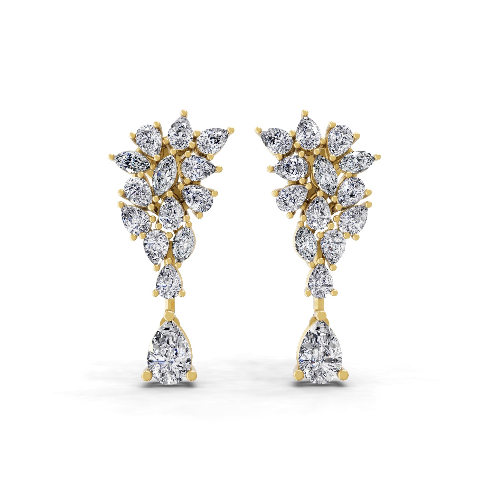 14K Fine Gold Pear Marquise Lab Grown Diamond Cluster Dangle Drop Earrings 4.44Ct