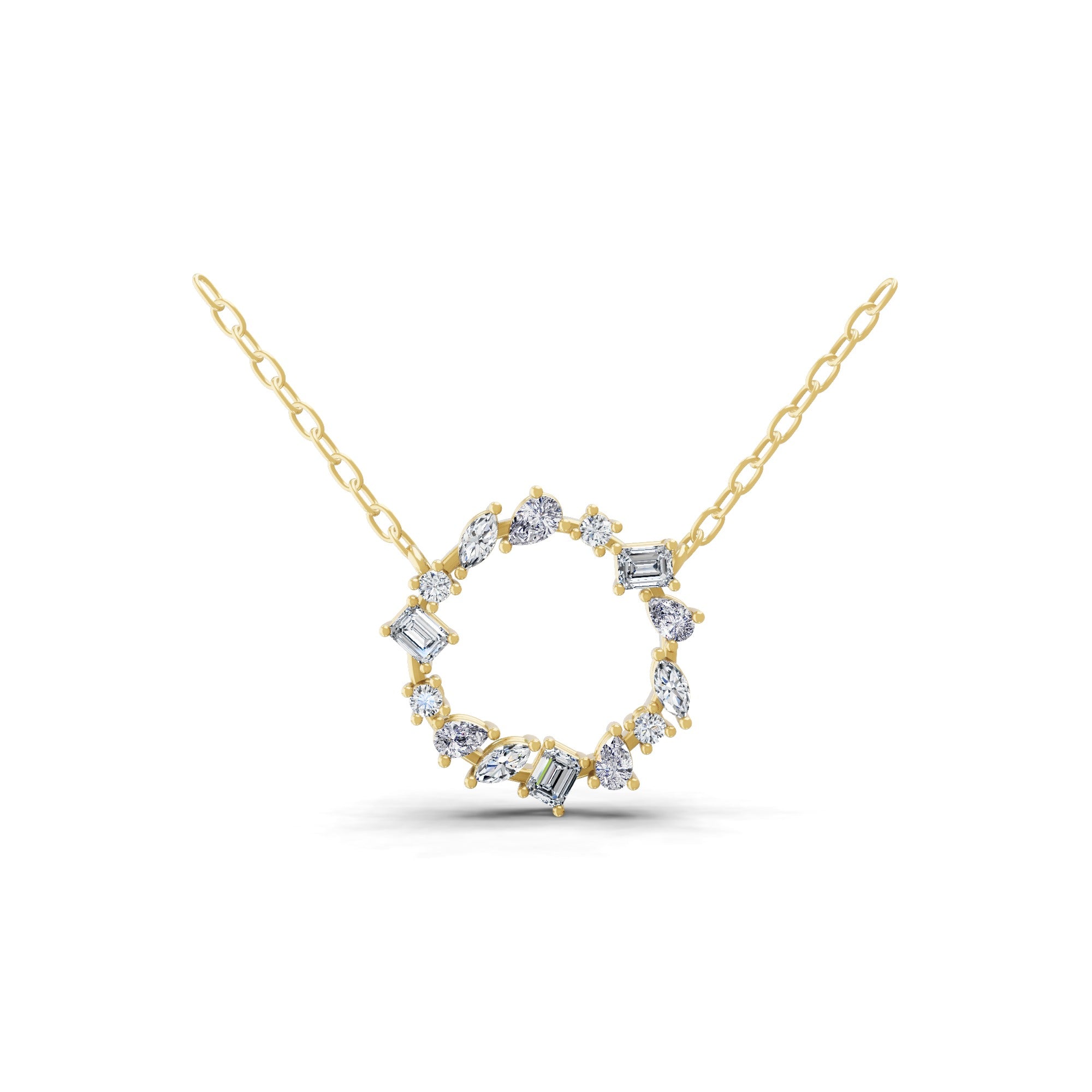 14K Fine Gold Lab Grown Diamond 0.40Ct Multi Stone Circle Pendant Necklace
