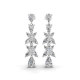 3.76Ct Floral Cluster Set Pear Round Cut Lab Grown Diamond 14k Fine Gold Dangle Earrings