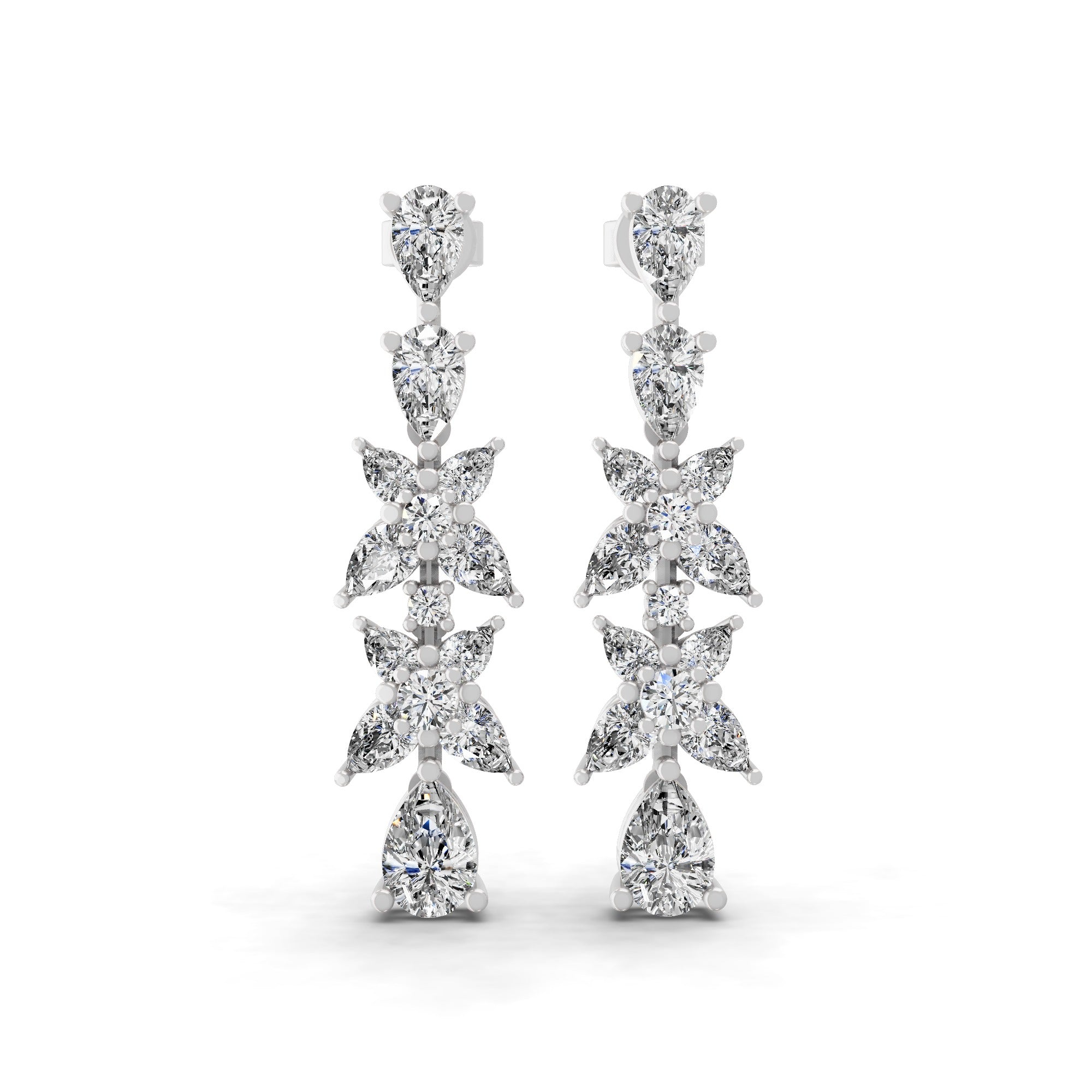 3.76Ct Floral Cluster Set Pear Round Cut Lab Grown Diamond 14k Fine Gold Dangle Earrings
