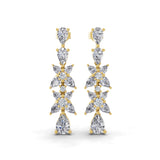 3.76Ct Floral Cluster Set Pear Round Cut Lab Grown Diamond 14k Fine Gold Dangle Earrings