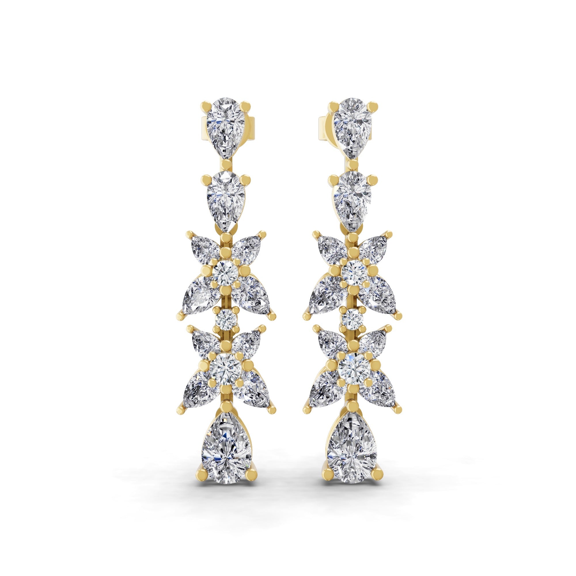3.76Ct Floral Cluster Set Pear Round Cut Lab Grown Diamond 14k Fine Gold Dangle Earrings