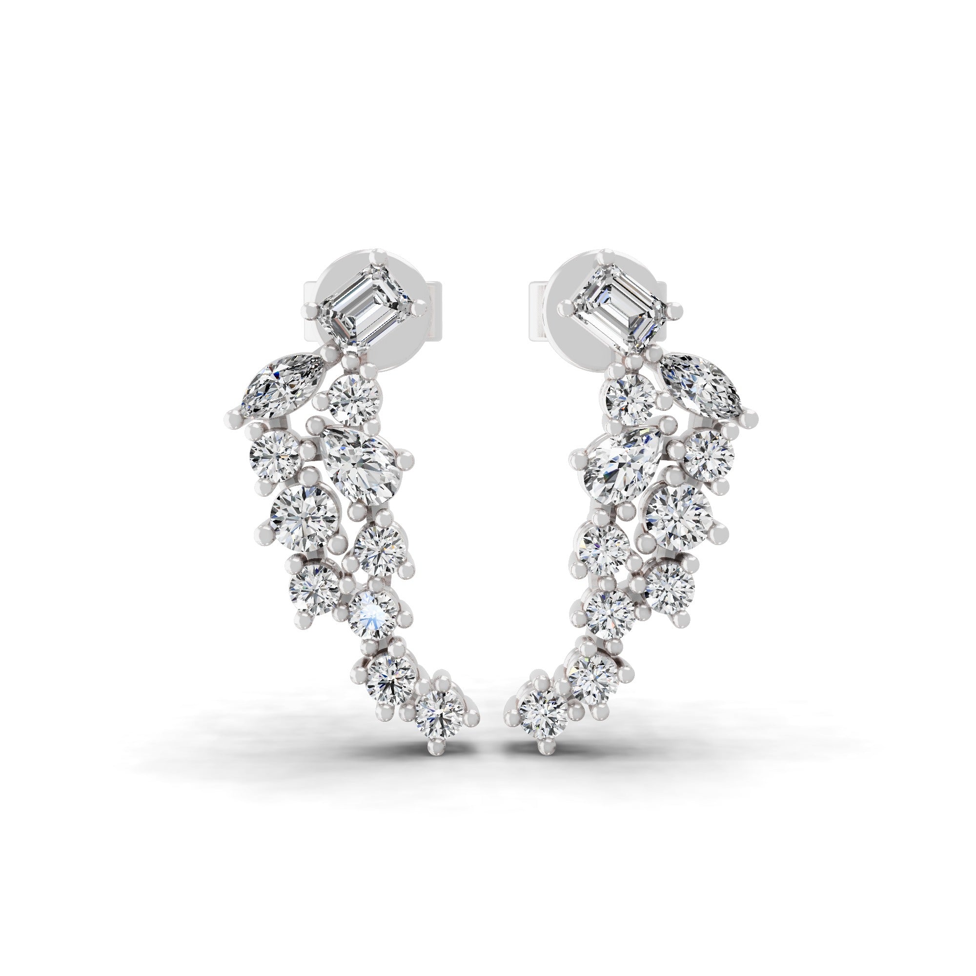 Multi Shape Lab Grown Diamond 14K Fine Gold 0.60Ct Climber Earrings