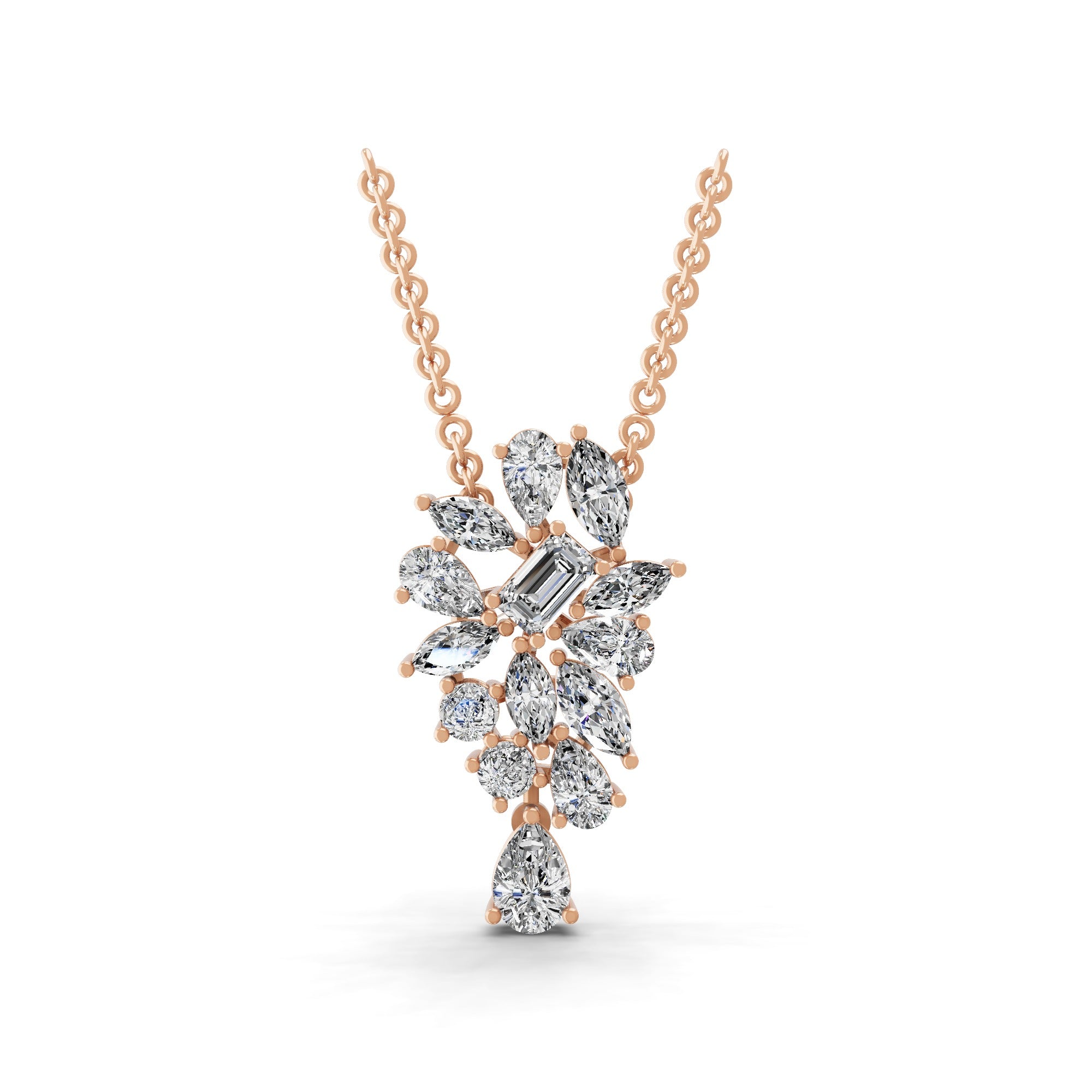Multi Stone Lab Grown Diamond 3.11Ct 14K Fine Gold Pendant Necklace